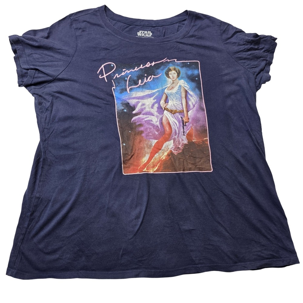 Star Wars Princess Leia Shirt Womens 2 Navy Blue Graphic Tee Movie Sci Fi 2010s